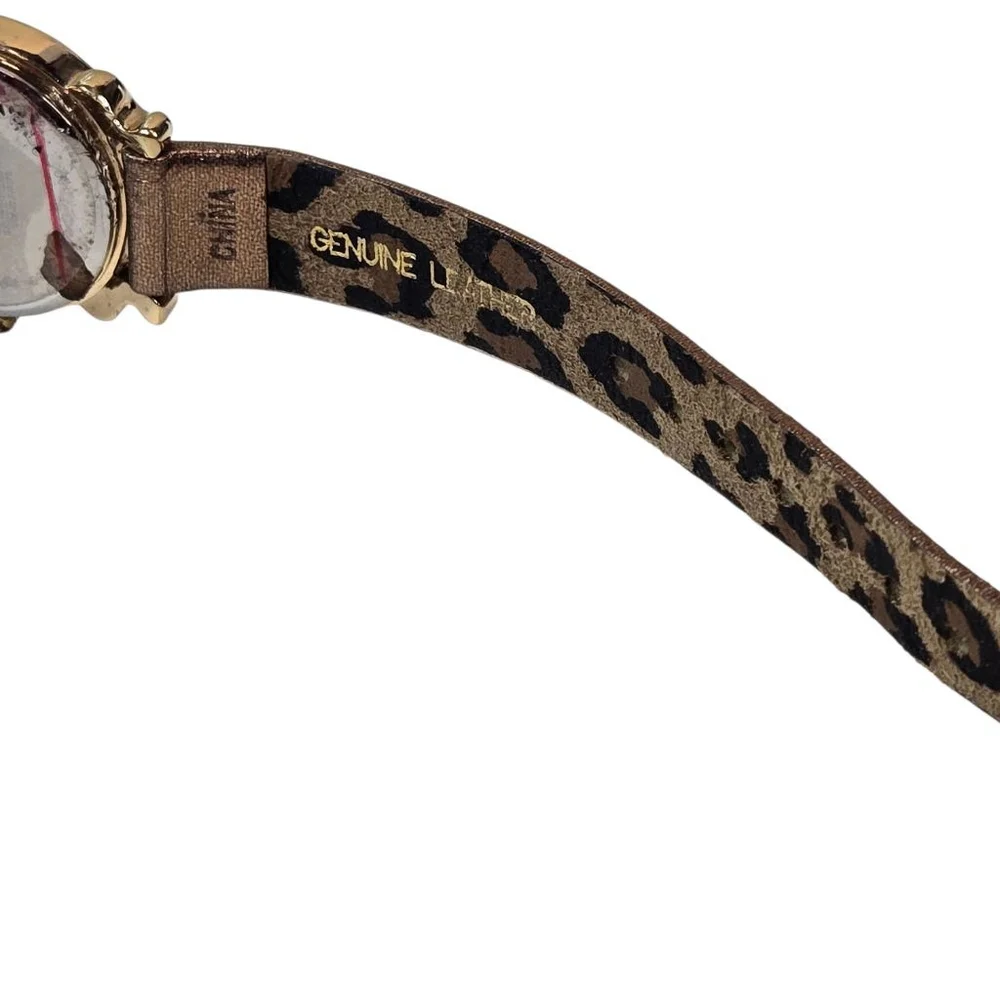 Betsey Johnson Watch Reversible Strap Goldtone Metal Brown Face Leopard Print